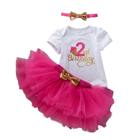 Tiijoy Baby Girls 2Nd Birthday Party Outfits Short Sleeve Romper Tutu Skirt Headband Set, Sizes 0-24 Months