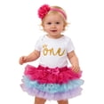 thumbnail image 1 of Tiijoy Baby Girls Birthday Party Outfits Cotton Short Sleeve Romper Tutu Skirt Headband 3Pcs Set, Sizes 0-24 Months, 1 of 4