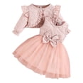thumbnail image 1 of Tiijoy Baby Girls Bow Floral Jacquard Sleeveless Tutu Dress Ruffle Cardigan Outfits, Sizes 6M-3T, 1 of 8