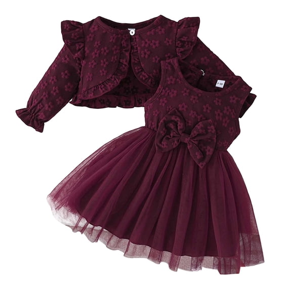 Tiijoy Baby Girls Bow Floral Jacquard Sleeveless Tutu Dress Ruffle Cardigan Outfits, Sizes 6M-3T