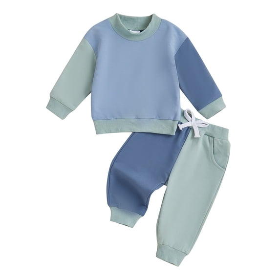 Tiijoy Baby Girls Casual Outfits Color Block Crew Neck Sweatshirt Pants Set, Sizes 0-3T