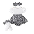 thumbnail image 1 of Tiijoy Baby Girls Checkered Skirt Short Sleeve Bodysuit Socks Headband Outfits, Sizes 9-12 Months, 1 of 4