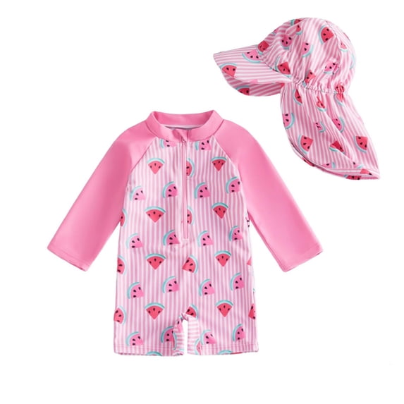 Tiijoy Baby Girls Long Sleeve Rash Guard One-Piece Swimsuit UPF 50+ Bathing Suit with Hat