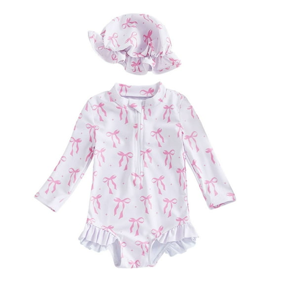 Tiijoy Baby Girls Long Sleeve Rash Guard One-Piece Swimsuit with Swim Cap, Sizes 0-3 Months