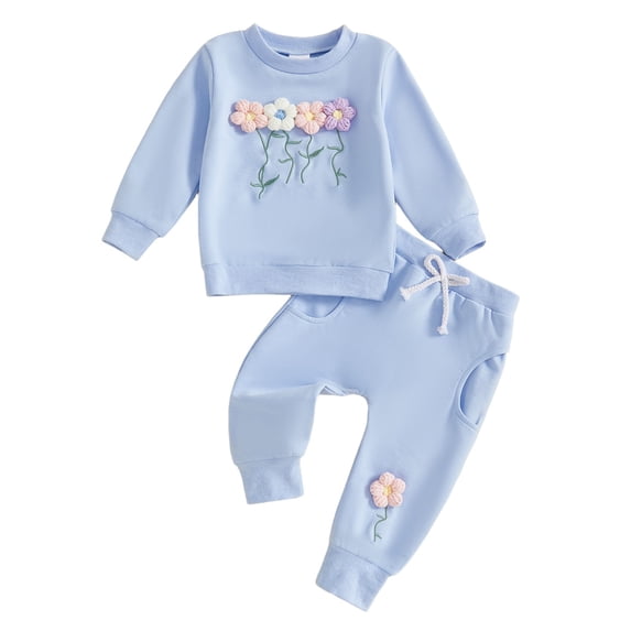Tiijoy Baby Girls Outfits Cute Flower Long Sleeve Sweatshirt Pants Set, Sizes 6M-4T