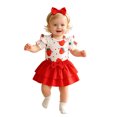 thumbnail image 1 of Tiijoy Baby Girls Outfits Cute Strawberry Ruffle Short Sleeve Romper Skirt Headband Set, 1 of 8