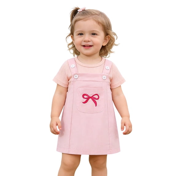 Tiijoy Baby Girls Outfits Ruffle Short Sleeve Romper Jumper Dress Set, Sizes 0-24 Months