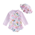 thumbnail image 1 of Tiijoy Baby Girls Ruffle Long Sleeve Rash Guard One-Piece Swimsuit with Hat Bathing Suits, 1 of 7