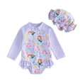 thumbnail image 1 of Tiijoy Baby Girls Ruffle Long Sleeve Rash Guard One-Piece Swimsuit with Hat Bathing Suits, 1 of 8
