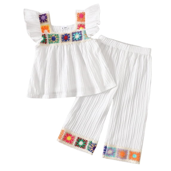 Tiijoy Baby Girls Summer Outfits Ethnic Style Sleeveless Shirt Pants Set, Sizes 6M-3T