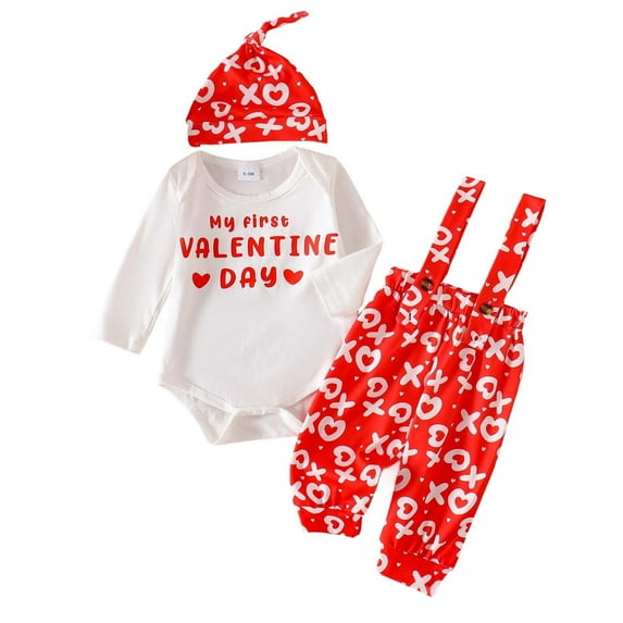 Tiijoy Baby Girls Valentine's Day Outfits Long Sleeve Romper Overalls with Hat, Sizes 0-3M