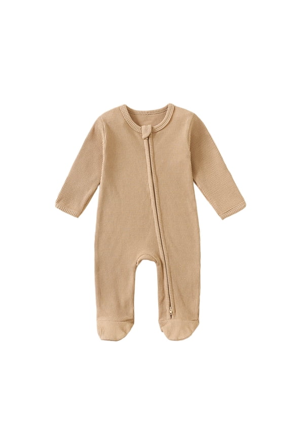 Baby Long Sleeve One-Piece Footies Zipper Ribbed Footed Sleeper Jumpsuit, Sizes 3-6M