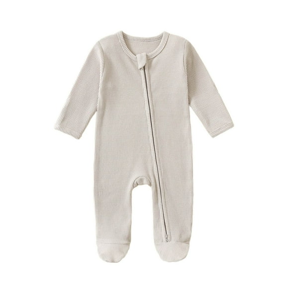 Tiijoy Baby Long Sleeve One-Piece Footies Zipper Ribbed Footed Sleeper Jumpsuit, Sizes 6-9M