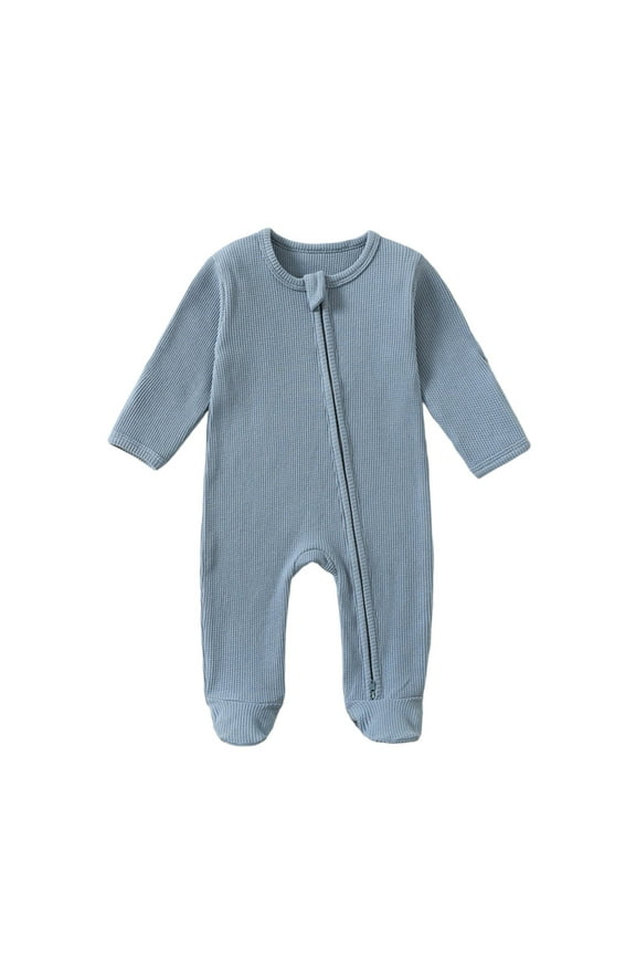 Baby Long Sleeve One-Piece Footies Zipper Ribbed Footed Sleeper Jumpsuit, Sizes 9-12M