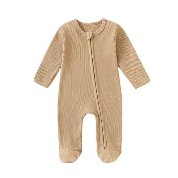 Tiijoy Baby Long Sleeve One-Piece Footies Zipper Ribbed Footed Sleeper Jumpsuit, Sizes 9-12M