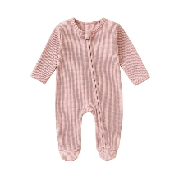 Tiijoy Baby Long Sleeve One-Piece Footies Zipper Ribbed Footed Sleeper Jumpsuit, Sizes 9-12M
