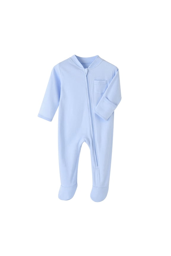 Baby Zip Up One-Piece Footies Cotton Ribbed Footed Sleeper Jumpsuit, Sizes 0-3M