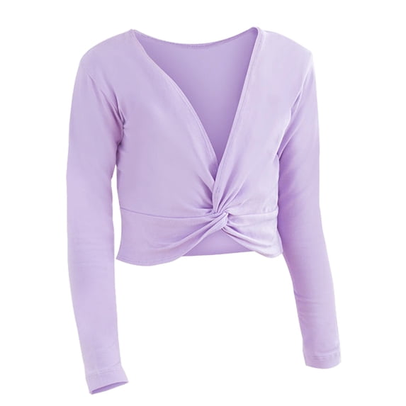 Tiijoy Little Girls Ballet Wrap Top Solid Long Sleeve Dance Blouse Shirt, Sizes 6-7