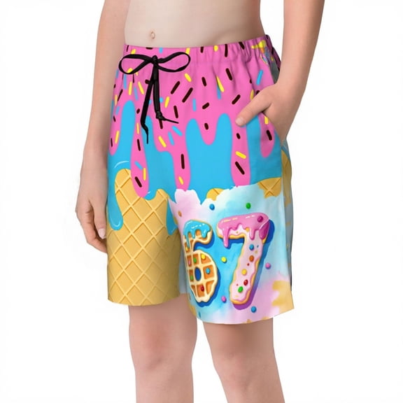 Tiijoy Beach Shorts for Boys Summer Ice-Cream Print Soft Comfortable Shorts, Sizes 9-10