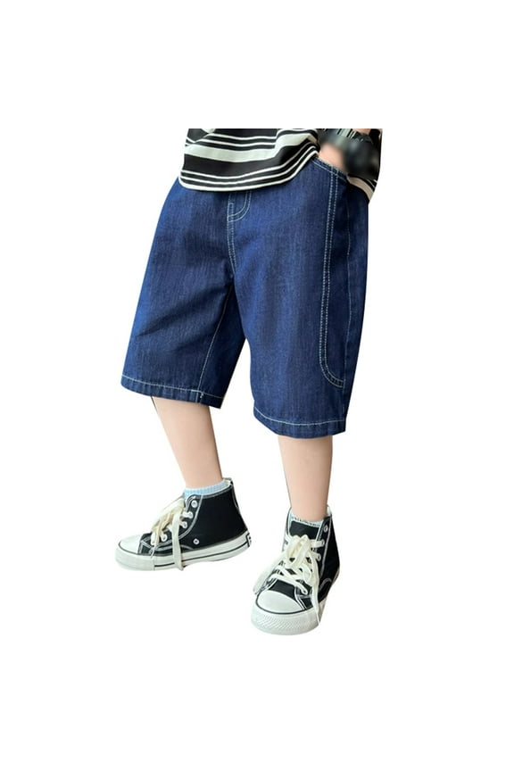 Boys Baggy Pull On Denim Shorts Casual Stretch Jean Shorts Kids Jorts, Sizes 8-10