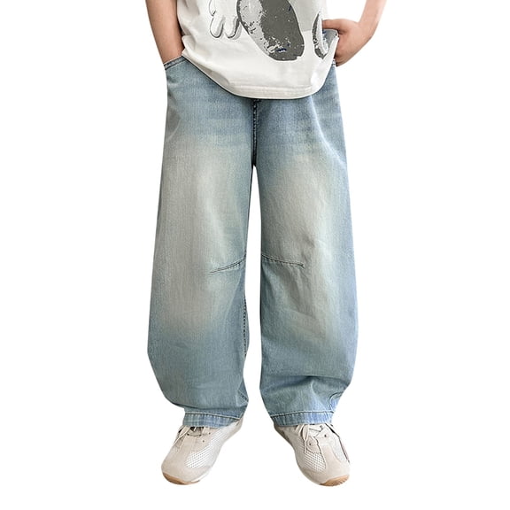 Tiijoy Big Boys Casual Straight Leg Jeans Loose Fit Elastic Waist Denim Pants Trousers