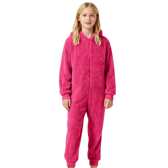Tiijoy Big Boys Girls Cozy Jumpsuit Soft Long Sleeve Hooded Onesie, Sizes 7-8