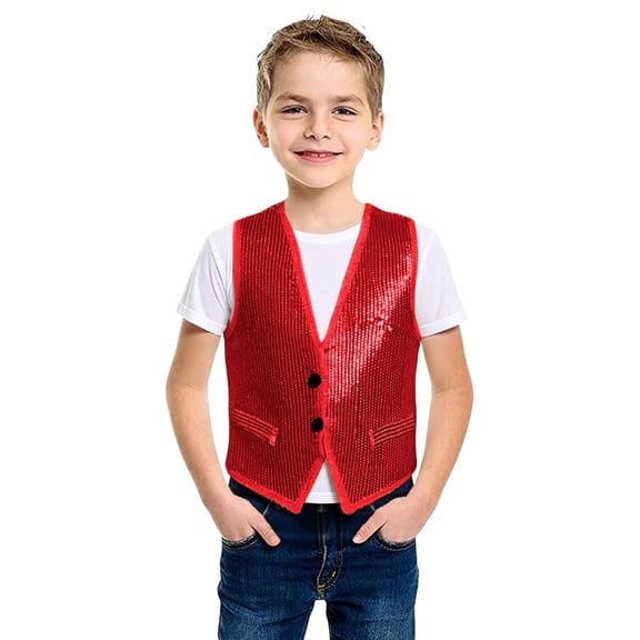 Tiijoy Big Boys Glitter Sequin Vest Carnival Party Waistcoat Sleeveless Shirt, Sizes 6-10