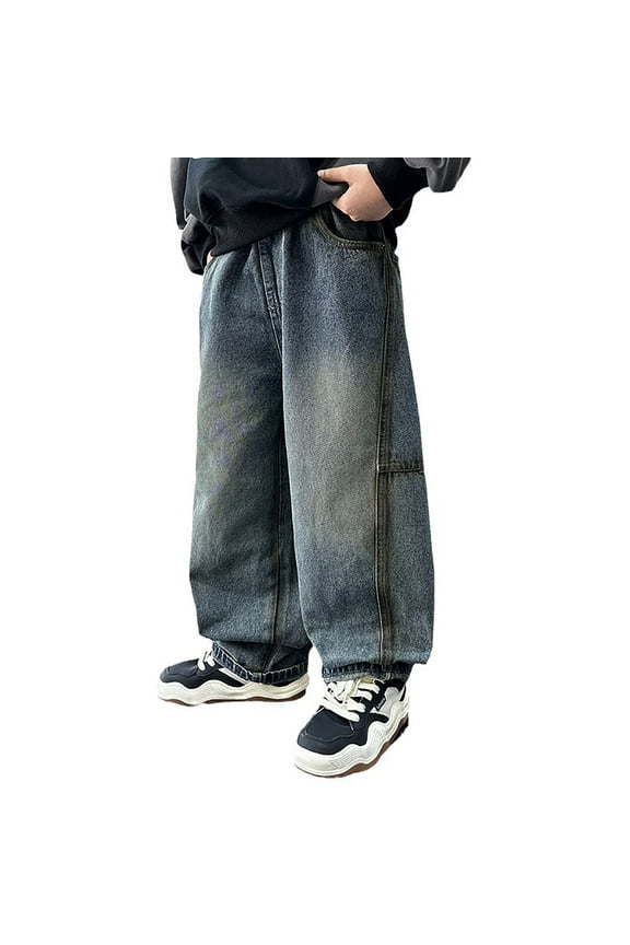 Big Boys Loose Fit Pull On Jeans Casual Baggy Denim Pants Spring Fall Trousers