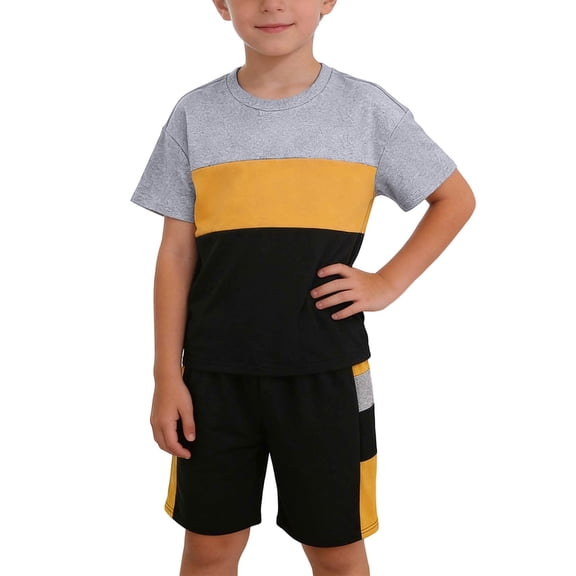 Tiijoy Big Boys Outfits Cotton Color Block Short Sleeve T-Shirt Shorts Set, Sizes 8-9