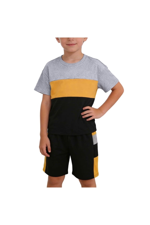 Big Boys Outfits Cotton Color Block Short Sleeve T-Shirt Shorts Set, Sizes 8-9
