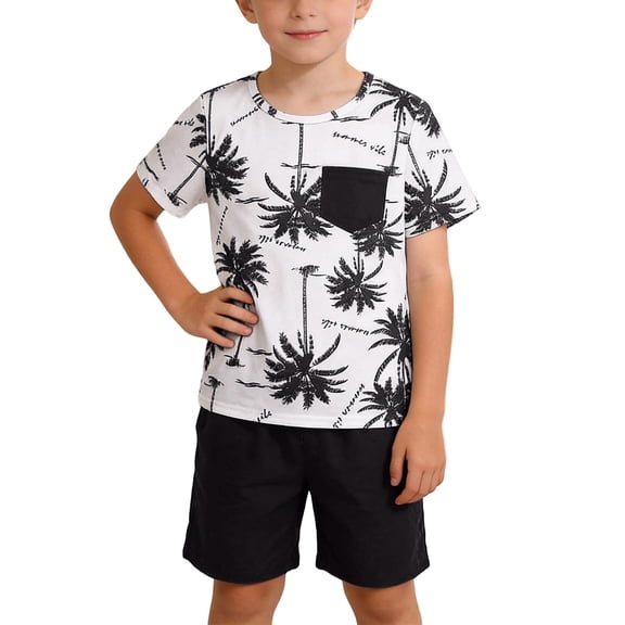Tiijoy Big Boys Outfits Cotton Palm Print Short Sleeve T Shirt Shorts Set, Sizes 9-10