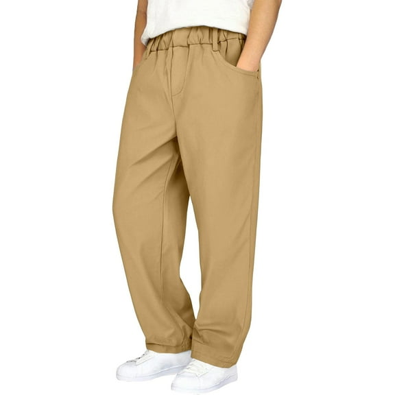 Tiijoy Big Boys School Uniform Pull-On Stretch Pants Solid Casual Trousers, Sizes 7-16