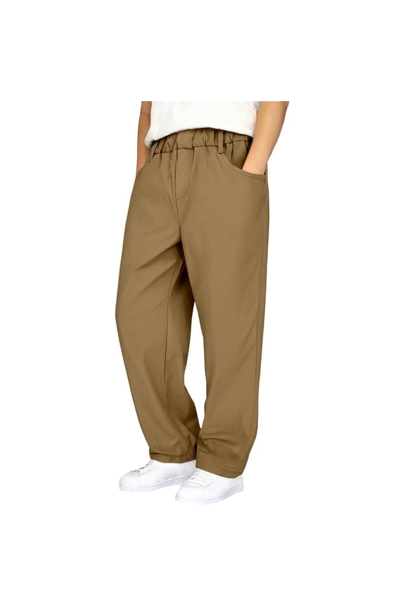 Big Boys School Uniform Pull-On Stretch Pants Solid Casual Trousers, Sizes 7-16
