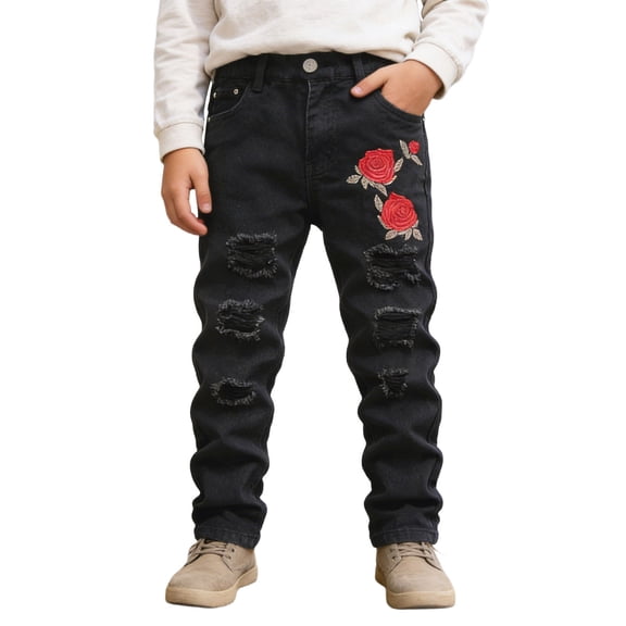 Tiijoy Big Boys Skinny Fit Jeans Casual Rose Embroidery Stretch Denim Pants, Sizes 5-16