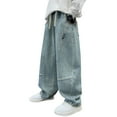 thumbnail image 1 of Tiijoy Big Boys Straight Leg Baggy Jeans Casual Elastic Waist Drawstring Denim Pants, 1 of 7