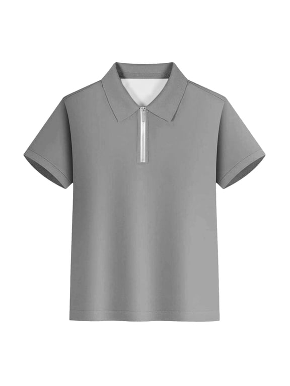Big Boys' Zipper Collar Short Sleeve Polo Shirt Solid Color Casual Undershirt