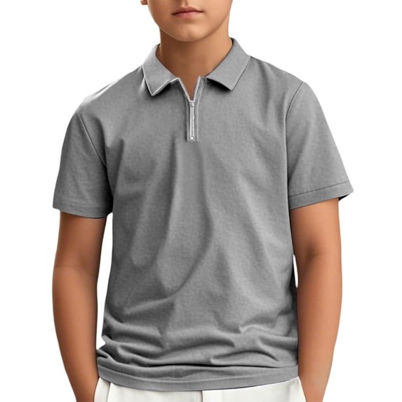 Tiijoy Big Boys Zipper Short Sleeve Polo Shirt Solid Color Casual Unisex Daily Tshirt