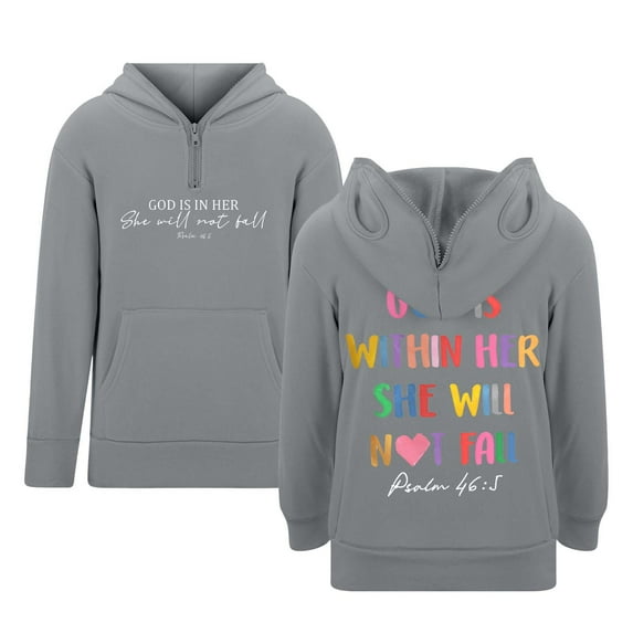 Tiijoy Big Girl Zipper Eyelets Hoodie Letter Print Hooded Sweatshirt, Sizes 11-12