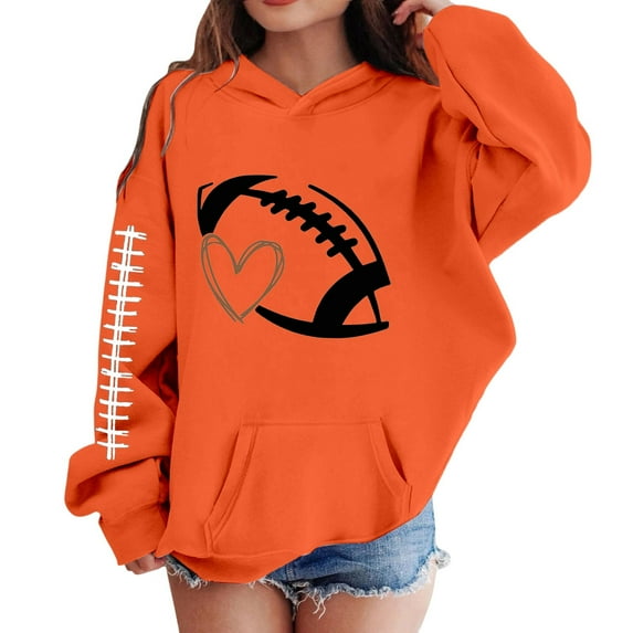 Tiijoy Big Girl's Football Theme Hoodie Soft Sports Hooded Sweatshirt, Sizes 9-10
