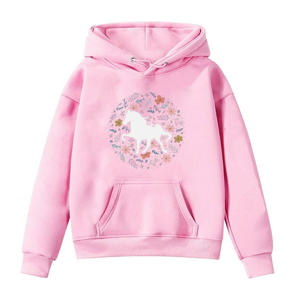 Tiijoy Big Girl's Graphic Hoodie Horse Print Pullover Hooded Sweatshirt, Sizes 12-13
