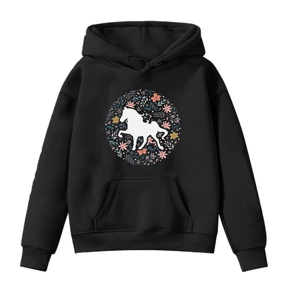 Tiijoy Big Girl's Graphic Hoodie Horse Print Pullover Hooded Sweatshirt, Sizes 8-9