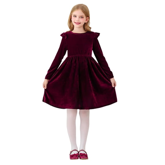 Tiijoy Big Girl's Ruffle Long Sleeve Velvet Dress Fall Princess Dress, Sizes 9-10