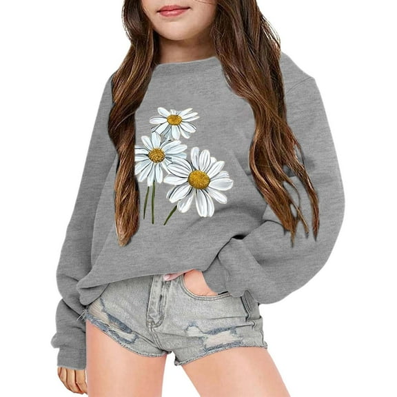 Tiijoy Big Girl's Sweatshirt Flower Print Long Sleeve Everyday Sweatshirt, Sizes 9-10