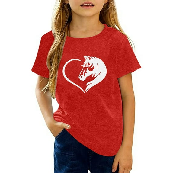 Tiijoy Big Girl's T Shirt Horse Graphic Short Sleeve T-Shirt Crew Neck Casual Tshirt, Sizes 10-11