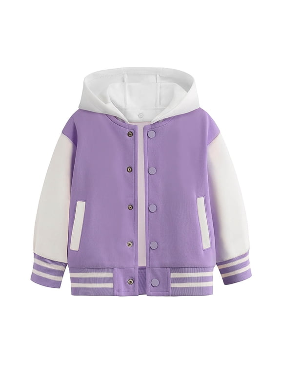 Big Girls Bomber Jacket Varsity Warm Hooded Sweatshirt Coat, Sizes 9-10