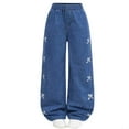 thumbnail image 1 of Tiijoy Girls Bow Prints Baggy Jeans Straight Leg Pull On Denim Pants Trousers, Sizes 9-10, 1 of 3