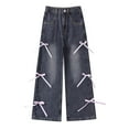 thumbnail image 1 of Tiijoy Big Girls Bow Straight Leg Jeans Casual Loose Mid Rise Denim Pants, Sizes 10-11, 1 of 8