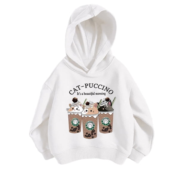 Tiijoy Big Girls Casual Hoodie Cute Cartoon Cat Graphic Hooded Sweatshirt, Sizes 8-9
