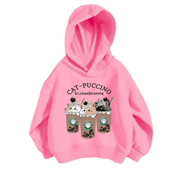 Tiijoy Big Girls Casual Hoodie Cute Cartoon Cat Graphic Hooded Sweatshirt, Sizes 8-9
