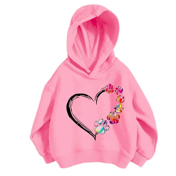 Tiijoy Big Girls Casual Loose Hoodie Heart Print Soft Hooded Sweatshirt, Sizes 9-10